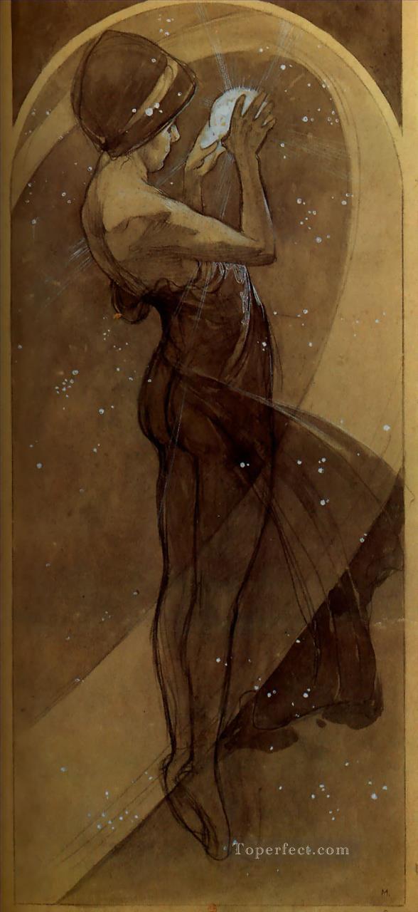 North Star 1902 ペンシルウォッシュ チェコ アールヌーボー独特のアルフォンス ミュシャ油絵